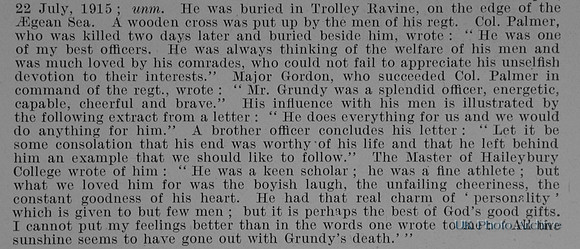 Grundy G E Lt 9th Royal Warwickshire Regiment Obit Part 2