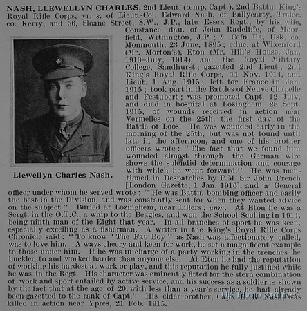 Nash L C 2nd Lt 2nd King's Royal Rifle Corps Obit