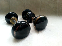 Two Pairs Of Heavy Vintage Black Porcelain Door Knobs