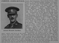 Jardine J R Lt 2nd Dragoons Attd Royal Flying Corps Obit De Ruvignys Roll Of Honour Vol 3