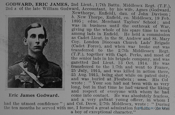 Godward E J 2nd Lt 7th Middlesex Regiment Obit