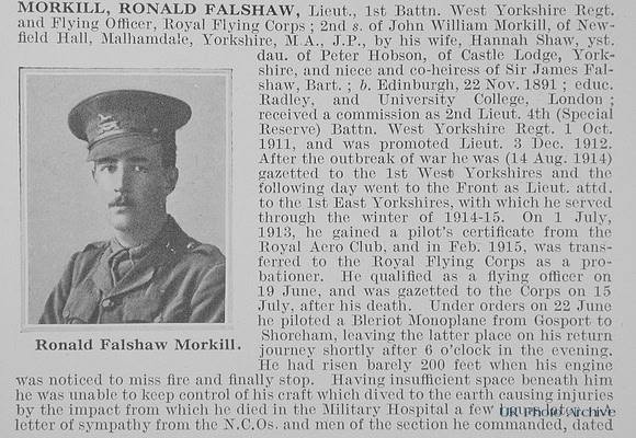 Morkill R F Lt 1st West Yorkshire Regiment Obit Part 1