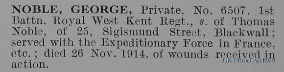 Noble G Pte 6507 1st Royal West Kent Regiment