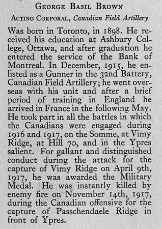Brown G B Cpl 305598 Canadian Field Artillery Obit