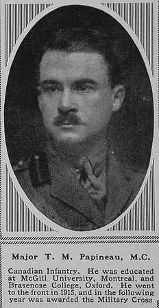 Papineau T M Major MC CEF The Sphere 15th Dec 1917