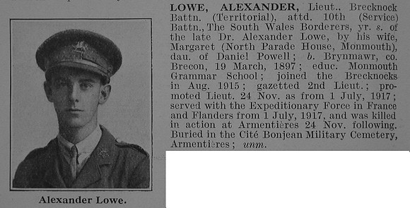 Lowe A Lt 10th South Wales Borderers Obit De Ruvignys Roll Of Honour Vol 3