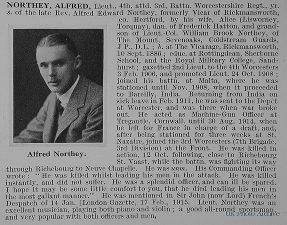 Northey A Lt 3rd Worcestershire Regiment Obit