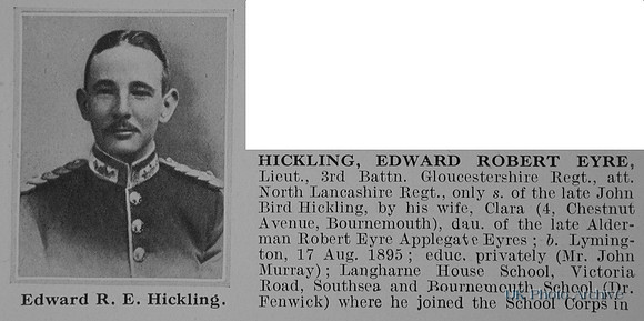 Hickling E R E Lt Gloucestershire Regiment Obit Part 1 De Ruvignys Roll Of Honour Vol 1