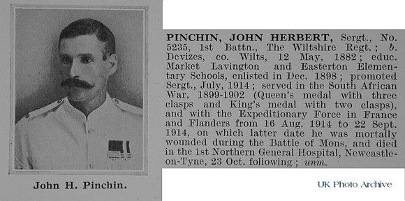 Pinchin J H Sergt 5235 1st Wiltshire Regiment Obit