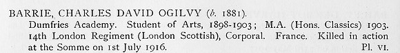 Barrie C D O Cpl 14th London Regiment Obit