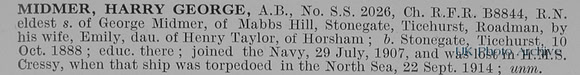 Midmer H G AB SS2026 HMS Cressy Royal Navy Obit