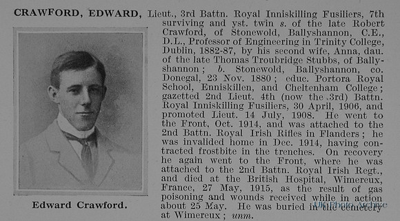Crawford E Lt 3rd Royal Inniskilling Fusiliers Obit