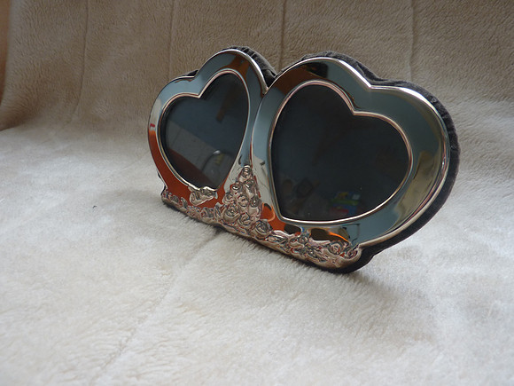 Two Hearts Silver Plated Double Photo Frame