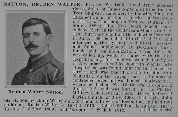 Natton R W Pte 1005 Royal Army Medical Corps Obit