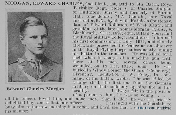 Morgan E C 2nd Lt 1st Attd 5th Royal Berkshire Regiment Obit