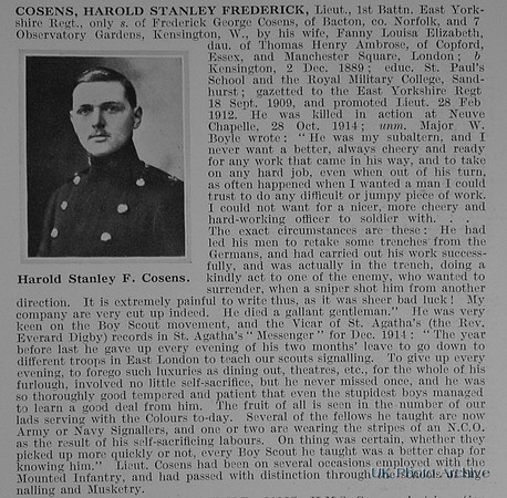 Cosens H S F Lt 1st East Yorkshire Regiment Obit