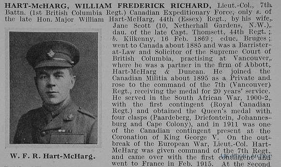 Hart-McHarg W F R  Lt Col 7th Canadian Expeditionary Force Obit Part 1