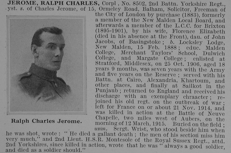 UK Photo And Social History Archive: J &emdash; Jerome R C Cpl 8502 2nd Yorkshire Regiment Obit