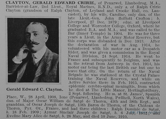 Clayton G E C 2nd Lt Royal Marine Light Infantry Obit