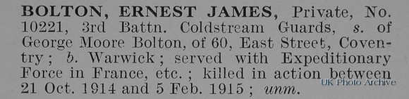Bolton E J Pte 10221 3rd Coldstream Guards Obit