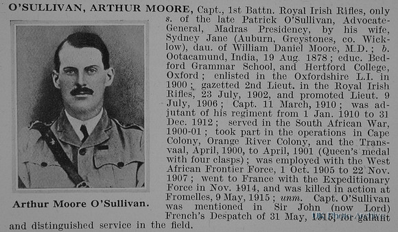 O'Sullivan A M Captain 1st Royal Irish Rifles Obit De Ruvignys Roll Of Honour Vol 1