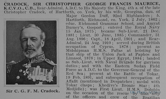 Cradock C G F M Rear Admiral Sir KCVO CB Royal Navy Obit Part 1