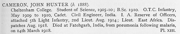 Cameron J H Lt Indian Army Obit Edinburgh University Roll Of Honour