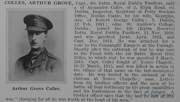 Colles A G Captain 4th Royal Dublin Fusiliers Obit