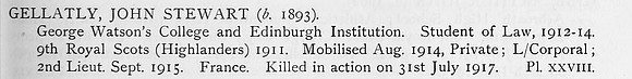 Gellatly J S 2nd Lt 9th Royal Scots Obit