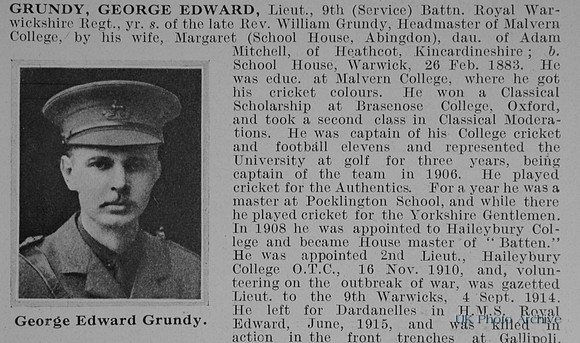 Grundy G E Lt 9th Royal Warwickshire Regiment Obit Part 1