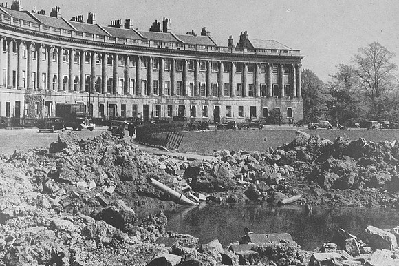 Bomb Damage At The Royal Crescent Bath In April 1942