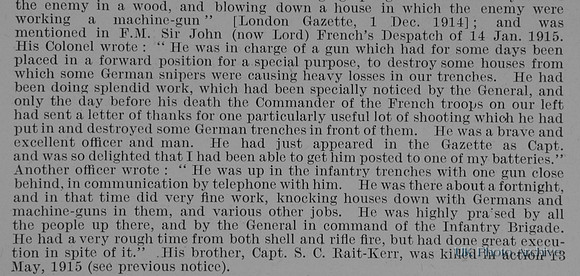 Rait-Kerr W C Captain DSO Royal Field Artillery Obit Part 2
