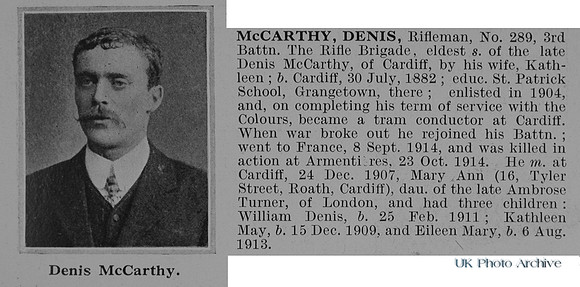 McCarthy D Rfn 289 3rd Rifle Brigade Obit