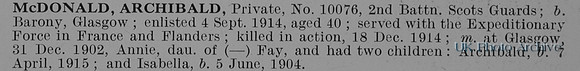 McDonald A Pte 10076 2nd Scots Guards Obit