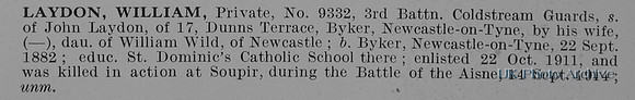 Laydon W Pte 9332 3rd Coldstream Guards Obit