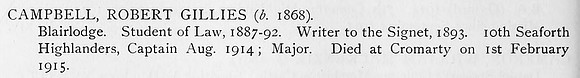 Campbell R G Captain 10th Seaforth Highlanders Obit