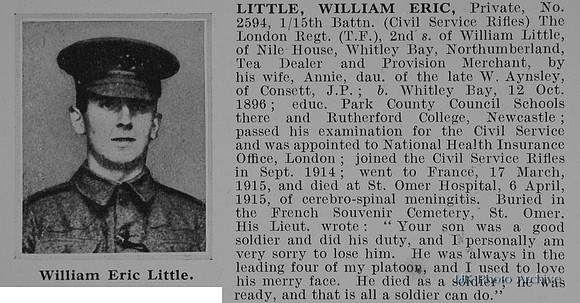Little W E Pte 2594 15th London Regiment Obit