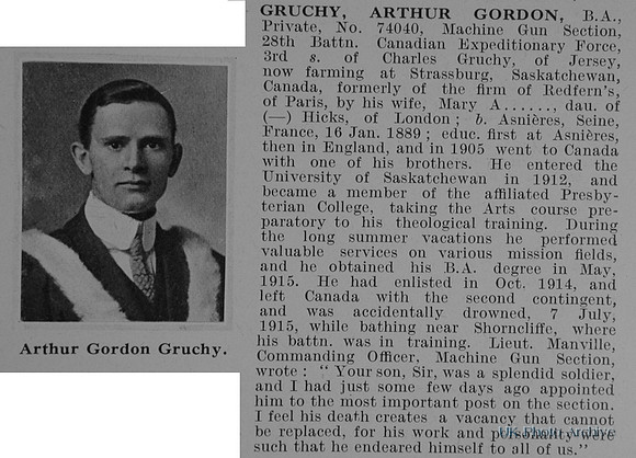 Gruchy A G Pte 74040 28th Canadian Expeditionary Force Obit