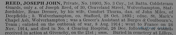 Reed J J Pte 10903 1st Coldstream Guards Obit De Ruvignys Roll Of Honour Vol 1