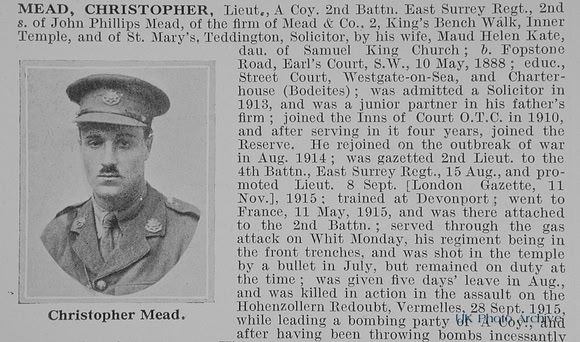 Mead C Lt 2nd East Surrey Regiment Obit Part 1