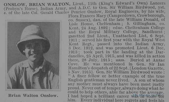 Onslow B W Lt 11th Lancers Obit Part 1 De Ruvignys Roll Of Honour Vol 1