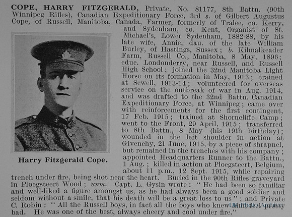 Cope H F Pte 8177 8th Canadian Expeditionary Force Obit