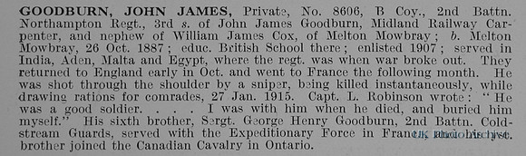 Goodburn J J Pte 8606 2nd Northamptonshire Regiment