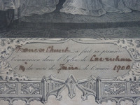 Framed Catholic First Holy Communion Certificate 1900 Frances Church