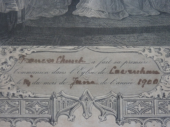 Framed Catholic First Holy Communion Certificate 1900 Frances Church