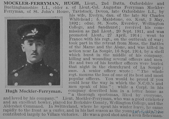 Mockler-Ferryman H Lt 2nd Oxford And Bucks Light Infantry Obit