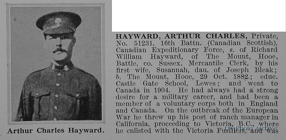 Hayward A C Pte 51231 16th Canadian Expeditionary Force Obit Part 1