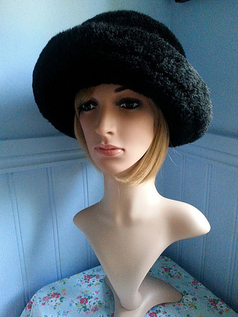 Vintage Black Faux Fur Hat