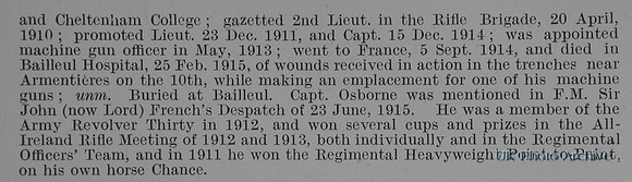 Osborne M G Captain 3rd Rifle Brigade Obit Part 2