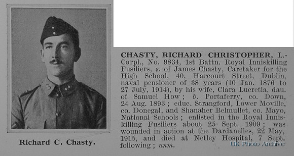 Chasty R C L/Cpl 9834 1st Royal Inniskilling Fusiliers Obit